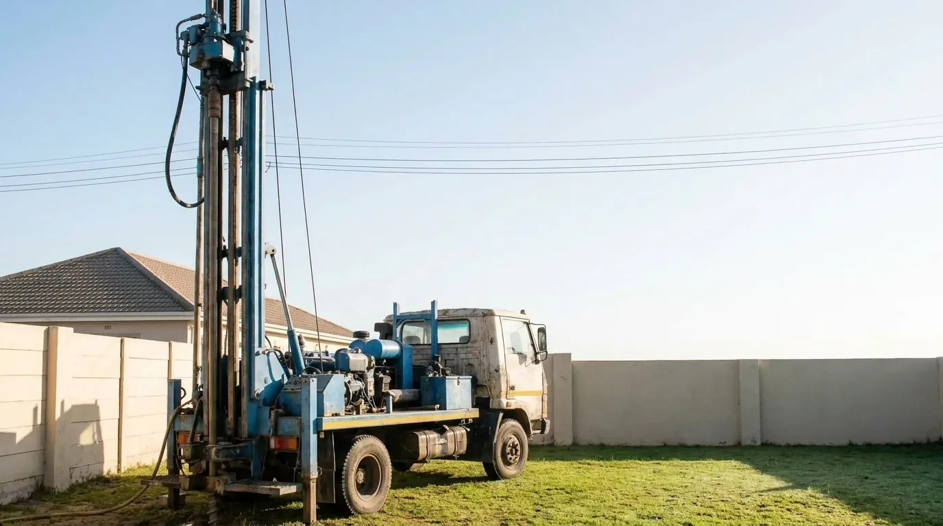 Borehole drilling rig at work at a Western Cape home.